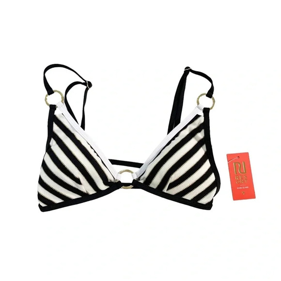 River Island Black Stripe Soft Triangle Bikini Top Strappy Back Size 4 NWT - Picture 5 of 13